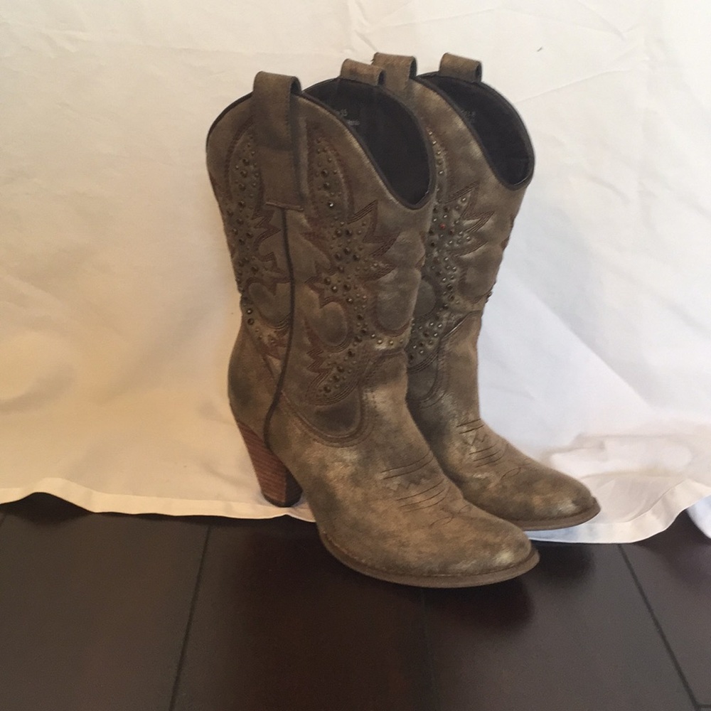 Brown fashion boots - bronze and maroon details